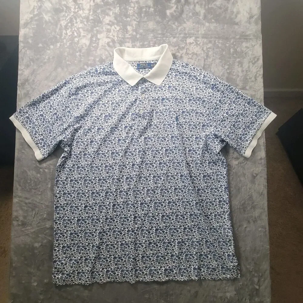 Polo Ralph Lauren Mens XLT Short Sleeve Floral Polo Shirt Blue